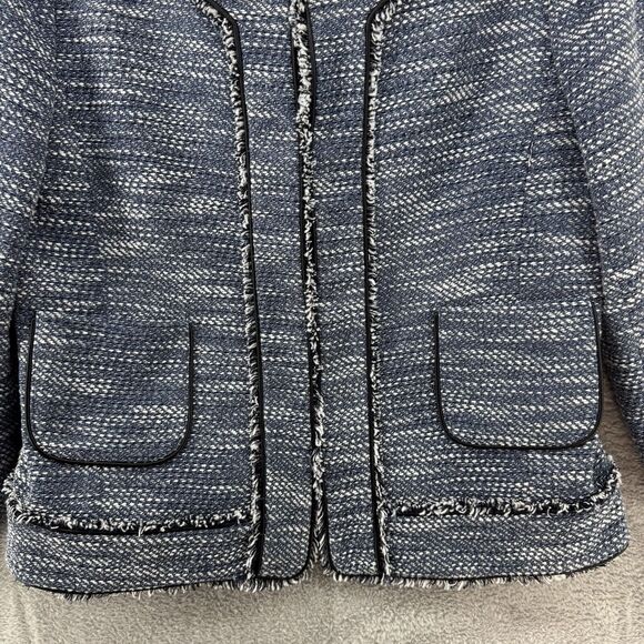 Ann Taylor Coat 10 Blue Tweed Crew Long Sleeves Pockets Lined Preppy Old Money - Picture 4 of 15